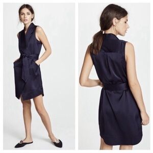 AYR Perch Wrap Satin Dress in Navy Blue Size 0